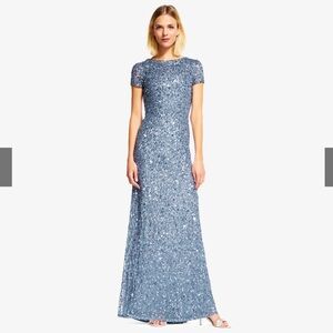 Adrianna Papell Scoop Back Sequin Gown In Nile